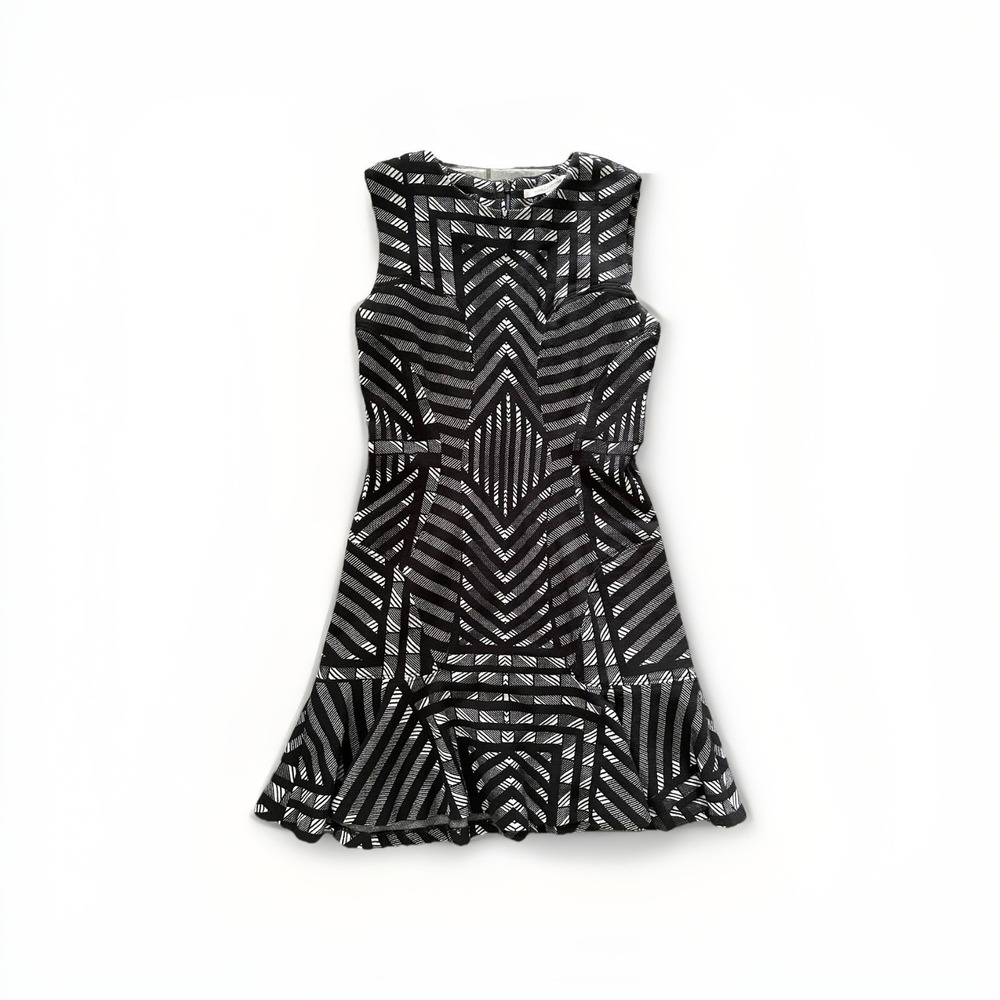 Diane Von Furstenberg Carlie Sleeveless Dress Black White Geometric Print 10